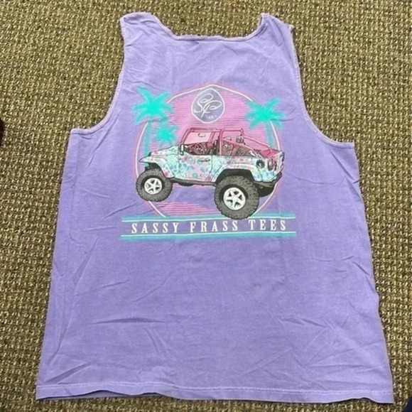 Sassy Frass Tees Jeep Graphic Purple Tank Top size L - Picture 1 of 4